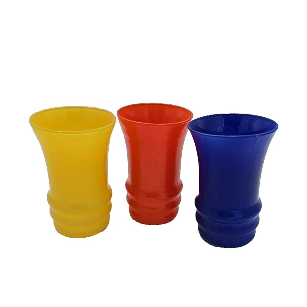 Vtg Anchor Hocking Rainbow Ridged Base Tumblers Bright Color Blue Orange Yellow